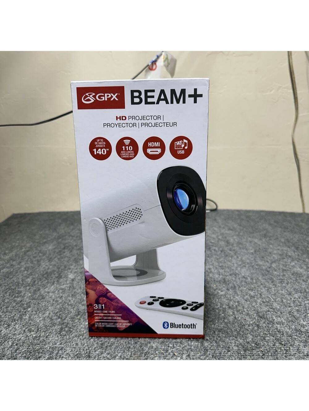 GPX Beam+ 1280 x 720 LED Projector with 110 ANSI Lumens Bluetooth White PJ505W